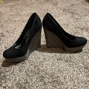 Black and Gray Wedge Heels